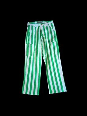 NWT Game Bibs Cargo Pants Green & White Striped 30x30 (31.5x29.75) DISCONTINUED
